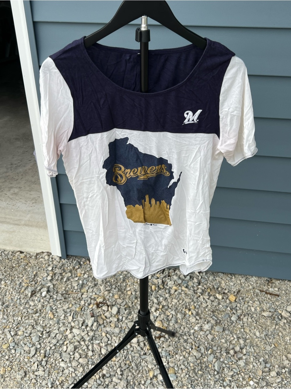 Milwaukee Brewers Colorblock Tee - Navy & White with Gold Accent